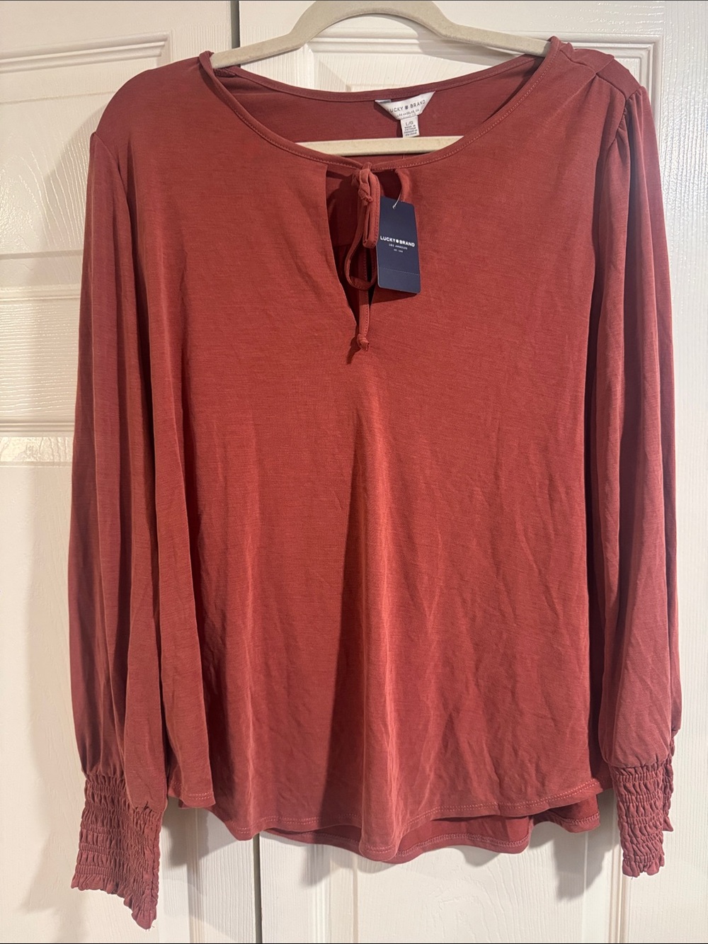 Lucky Brand Women's Rust Long-Sleeve Tie-Neck Top BRAND NEW WITH TAGS